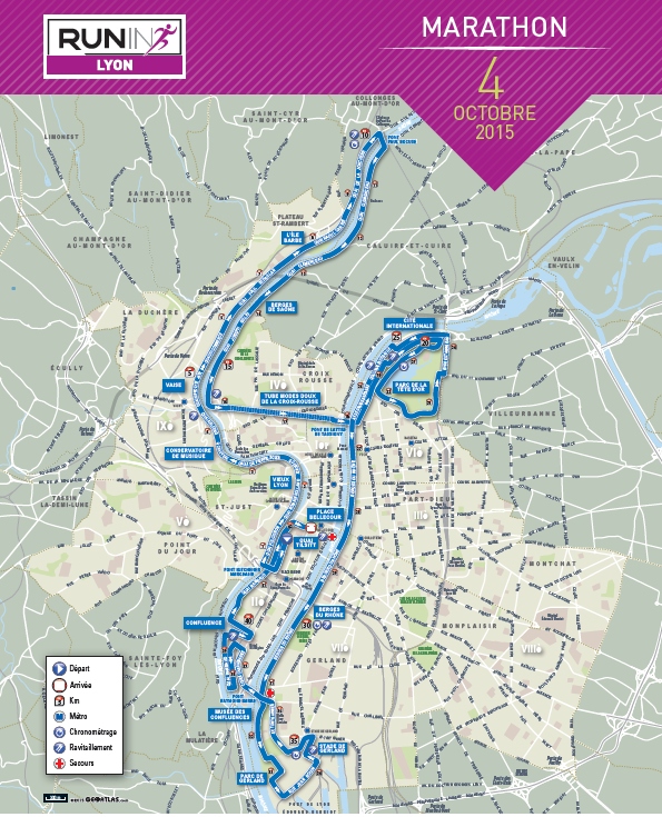 Run in Lyon 2015, plan marathon