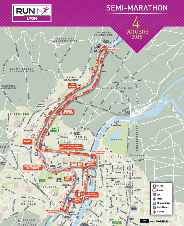 Run in Lyon 2015, plan semi-marathon