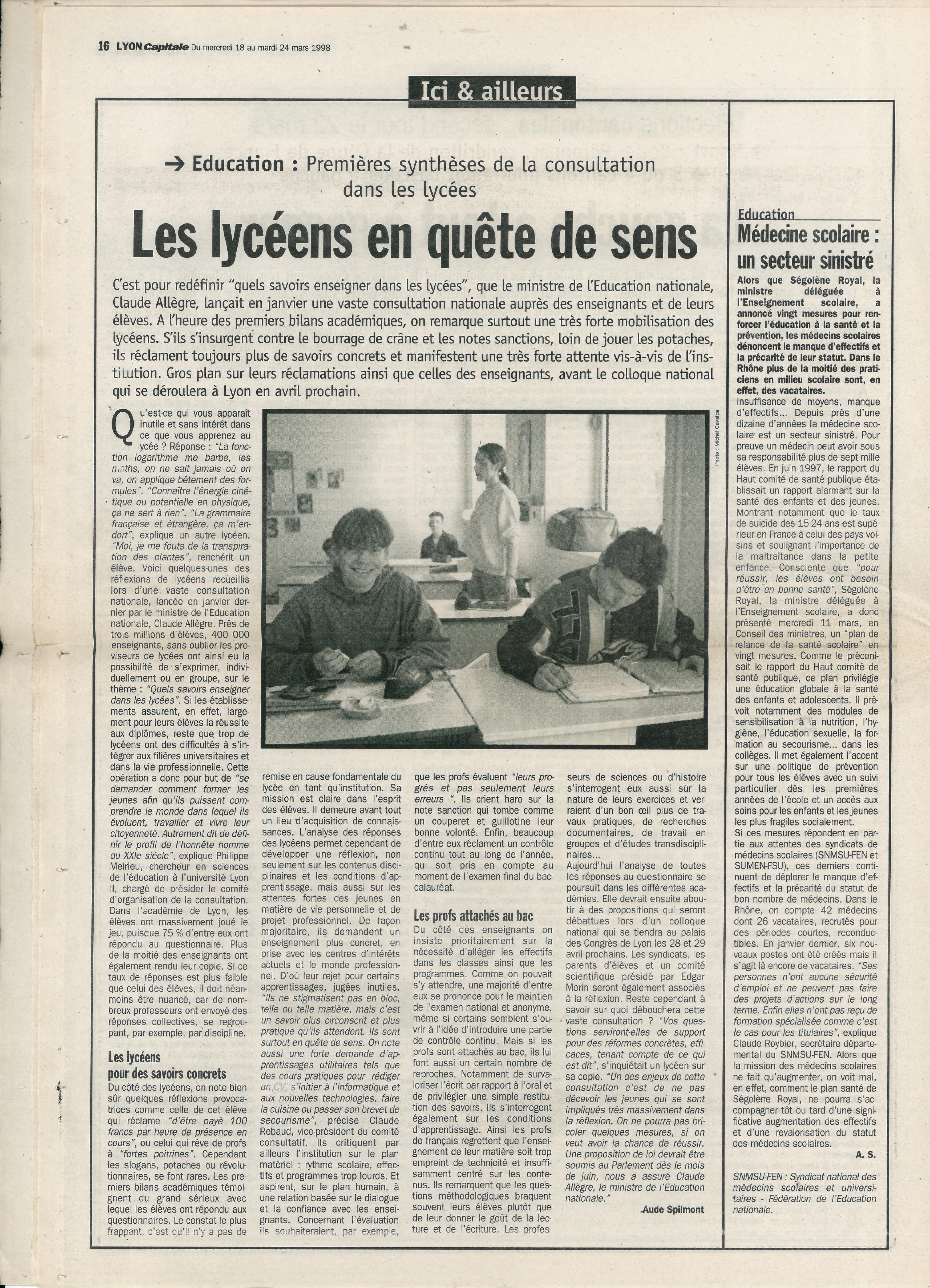 Lyon Capitale n°163, 18 mars 1998, p. 16 © Lyon Capitale