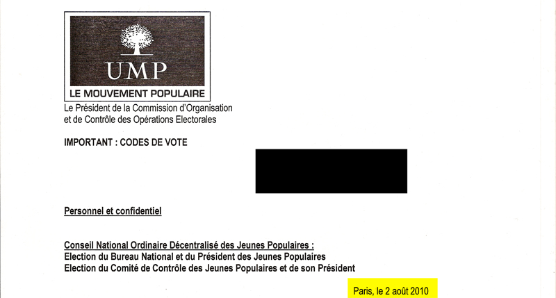 extrait du document des codes de vote électronique des Jeunes UMP