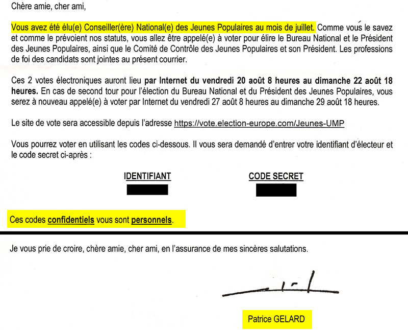 extrait du document des codes de vote électronique des Jeunes UMP