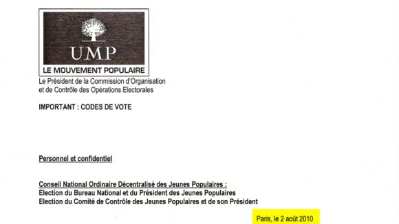 extrait du document UMP contenant les codes de vote électronique