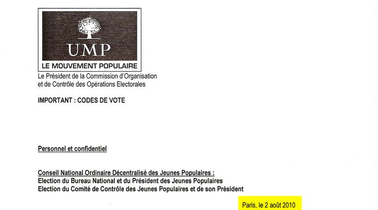 extrait du document UMP contenant les codes de vote électronique