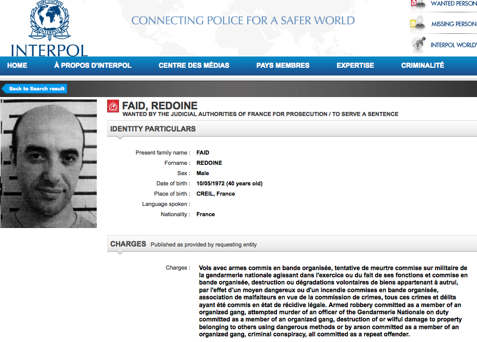 Fiche Redoine Faïd Interpol () Fiche Redoine Faïd Interpol ()