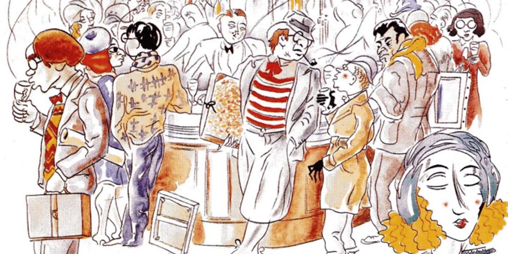 Bar à Montparnasse, dessin de Romanin Bar à Montparnasse, dessin de Romanin