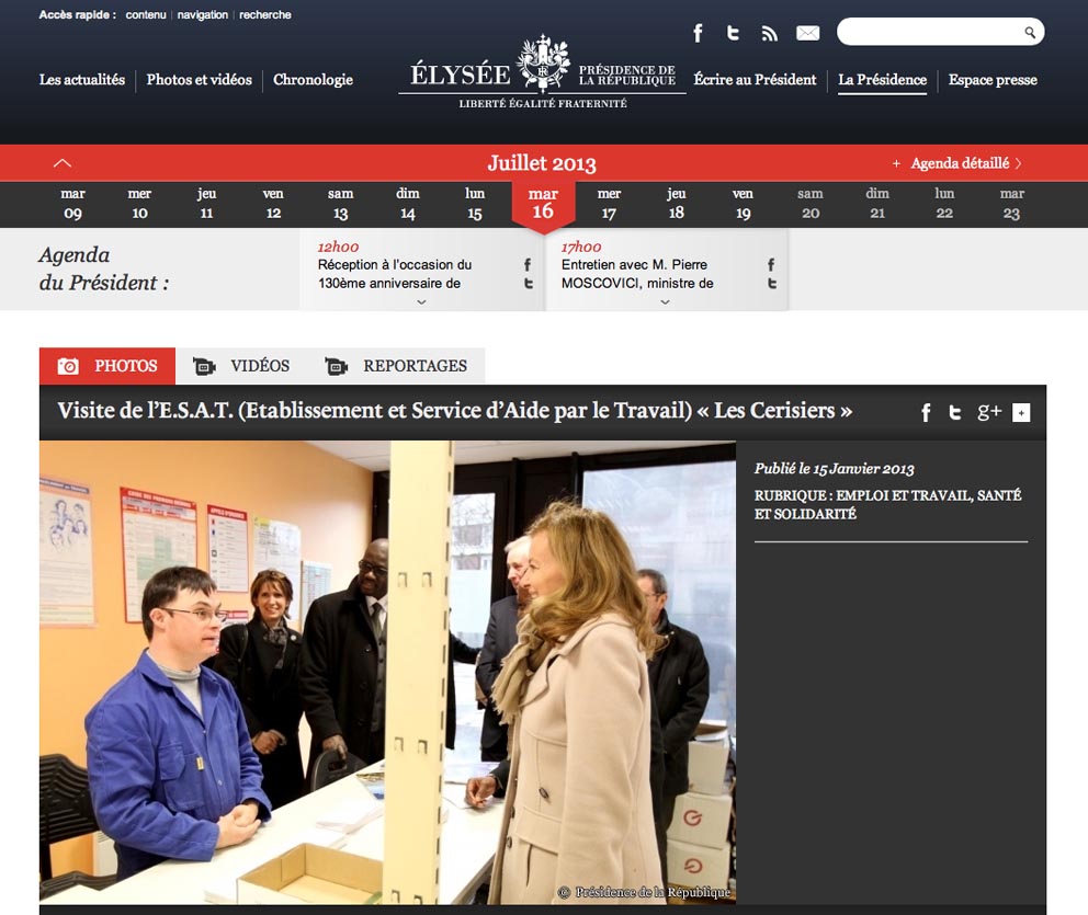Site Internet de l'Elysée, onglet Trierweiler