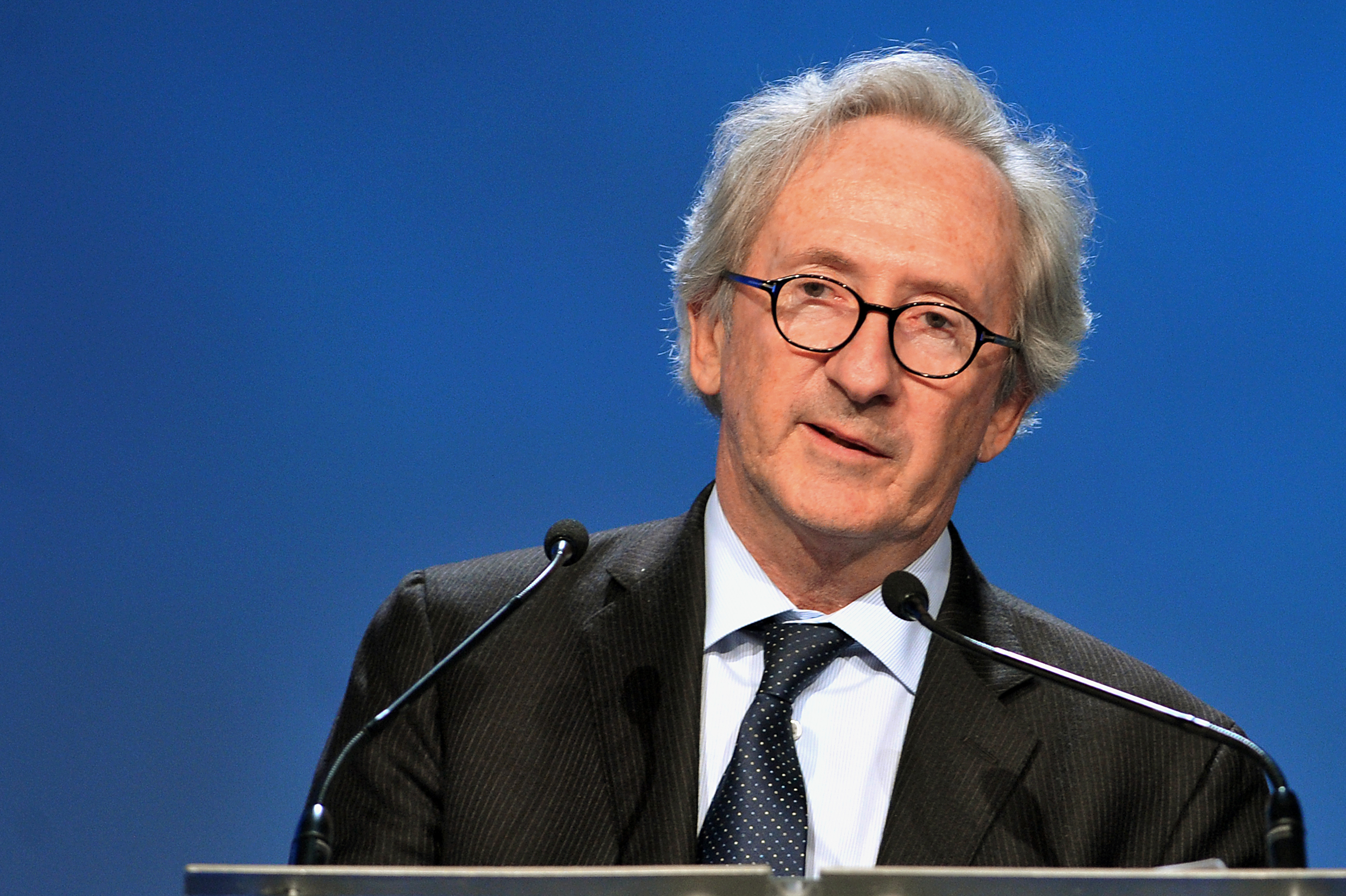 FRANCE, Paris : French food group Danone chief executive Franck Riboud speaks during the company's annual general assembly on April 25, 2013 in Paris. AFP PHOTO / PIERRE ANDRIEU