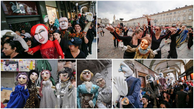 Les marionnettes de la Cie Valantin pour le défilé du groupe de Denis Plassard à la Biennale, ici à Turin en juillet 2014 © G. Sottile/Montage Lyon Capitale