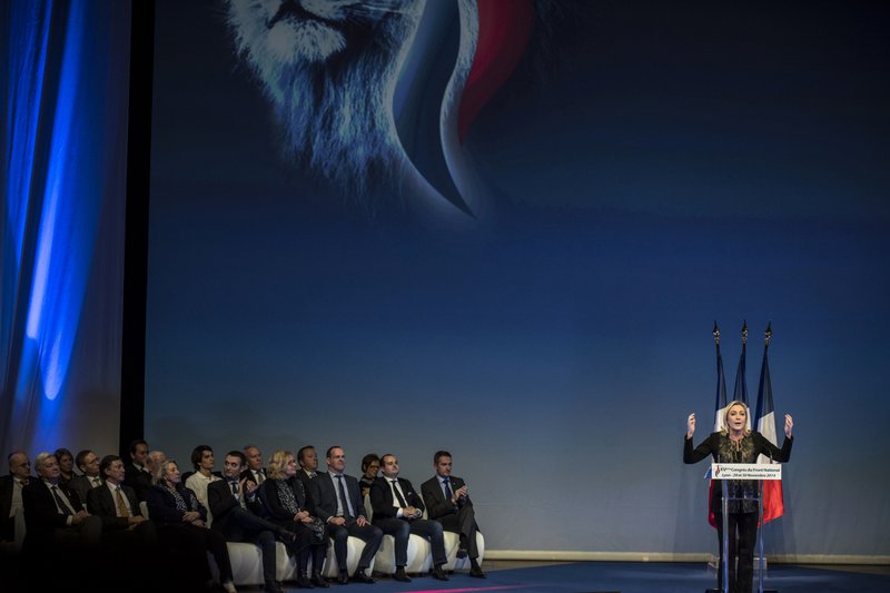 Discours de Marine Le Pen à Lyon, le 30 novembre 2014, lors du 15e congrès du FN © Jean-Philippe Ksiazek/AFP