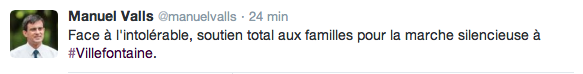 Tweet de Valls sur Villefontaine () Tweet de Valls sur Villefontaine ()