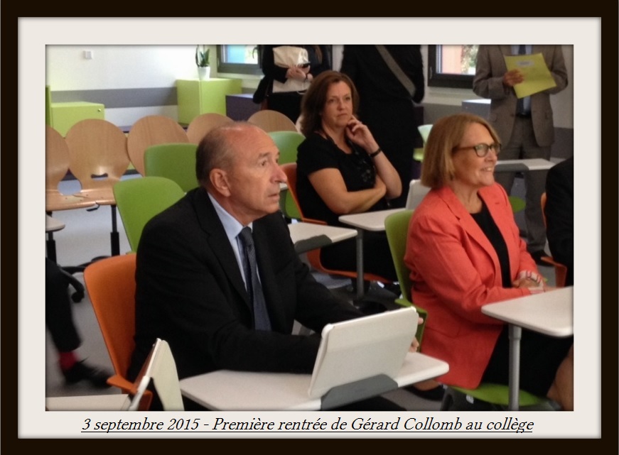 Gérard Collomb et la rectrice, Françoise Moulin Civil, au collège Rameau de Champagne-au-Mt-d’Or, le 3 septembre 2015 © DR Gérard Collomb et la rectrice, Françoise Moulin Civil, au collège Rameau de Champagne-au-Mt-d’Or, le 3 septembre 2015 © DR