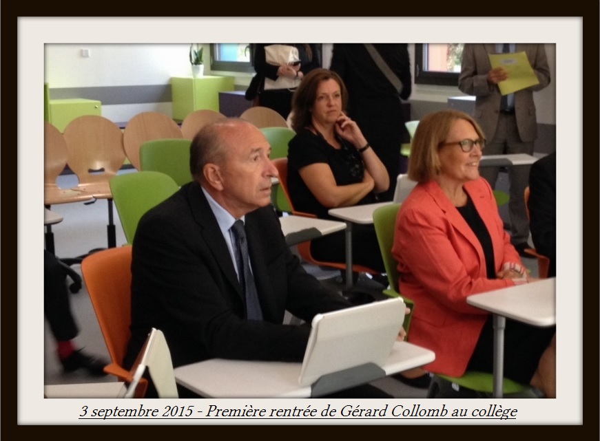 Gérard Collomb et la rectrice, Françoise Moulin Civil, au collège Rameau de Champagne-au-Mt-d’Or, le 3 septembre 2015 © DR