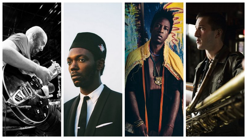 Philippe Gordiani, Baloji, Saul Williams et Colin Stetson © Yves Dorisson / DR / Geordie Wood / Heather Conley (montage LC)