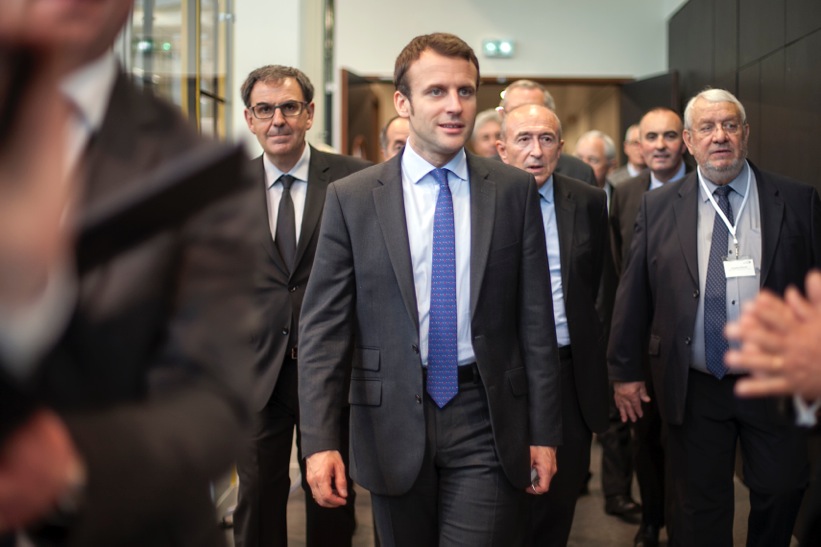 Emmanuel Macron avec Gérard Collomb et David Kimelfeld lors de son déplacement à Lyon, le 2 juin 2016 © Tim Douet
