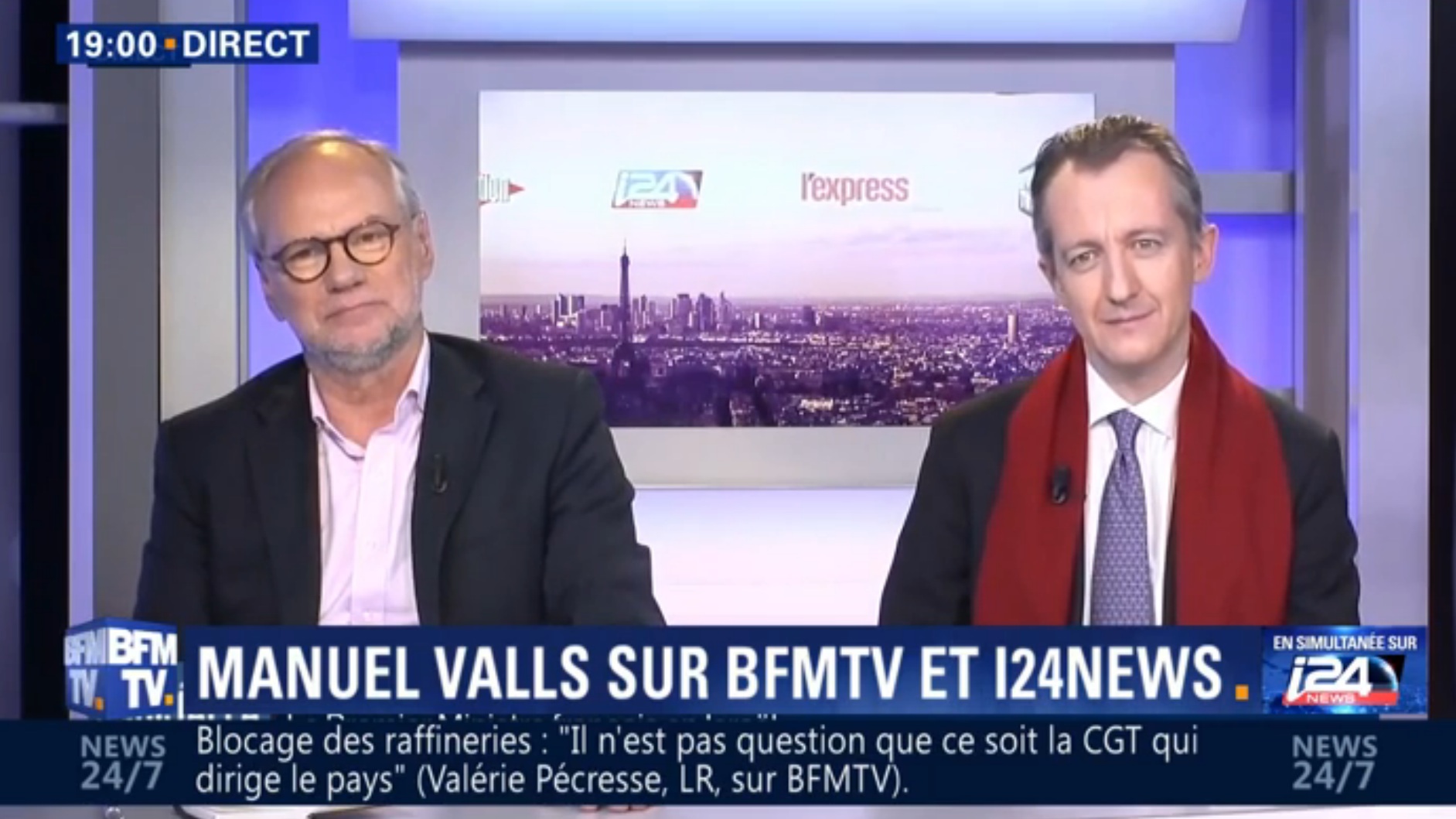 Laurent Joffrin et Christophe Drahi, en simultané sur BFM et i24
