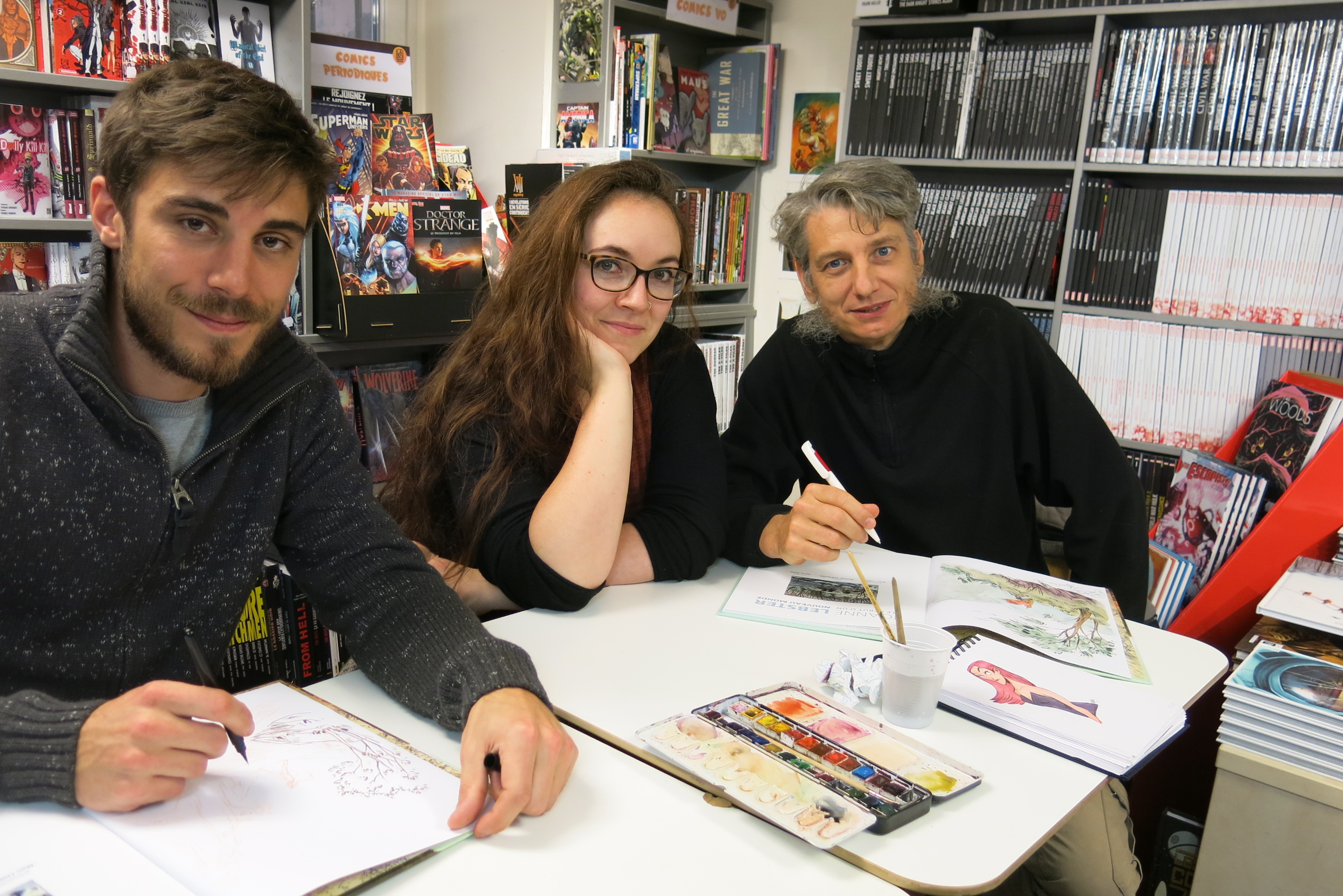 Matthieu Bertrand, Marie Avril et Marc Chinal en dédicace à la libraire la BD de la Croix-Rousse