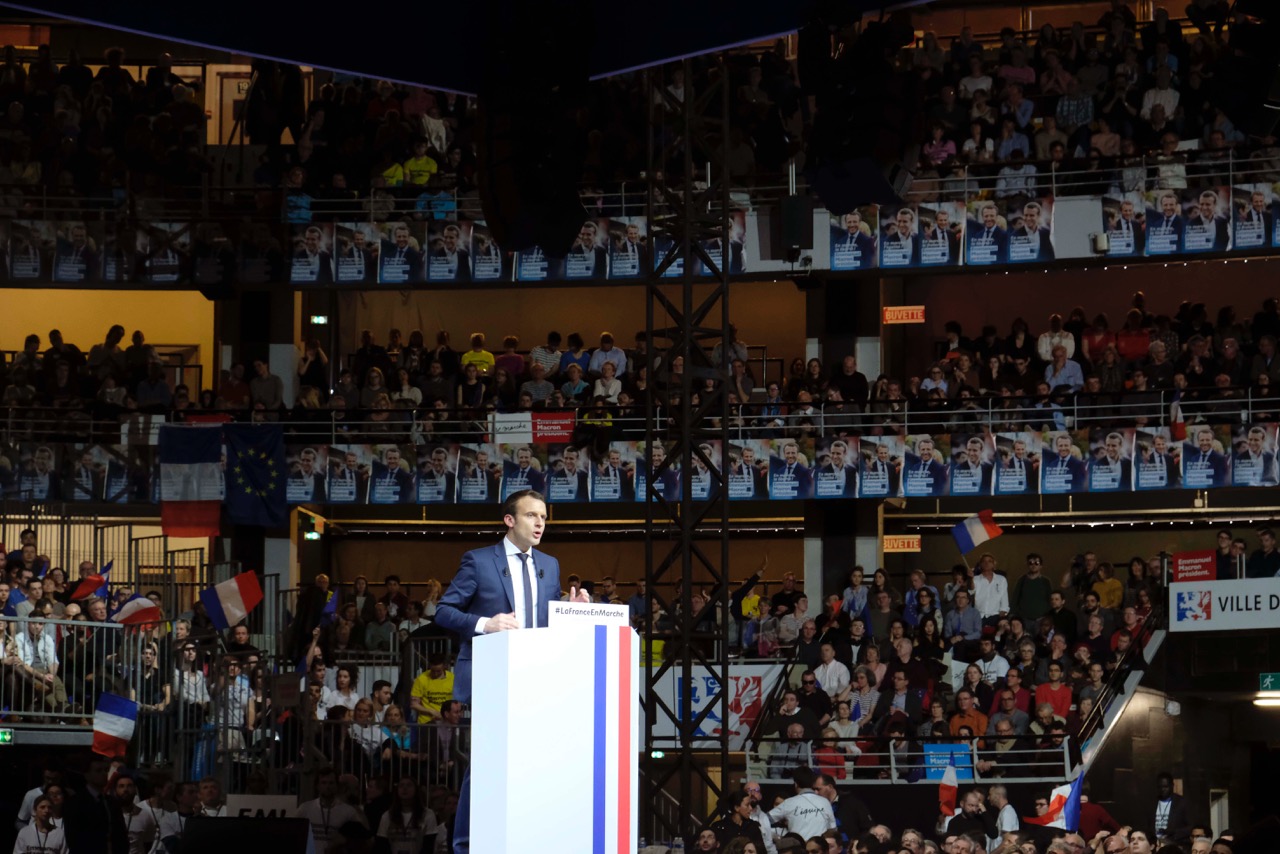 Emmanuel Macron, pendant son discours au palais des sports de Gerland, le 4 février 2017 © Tim Douet