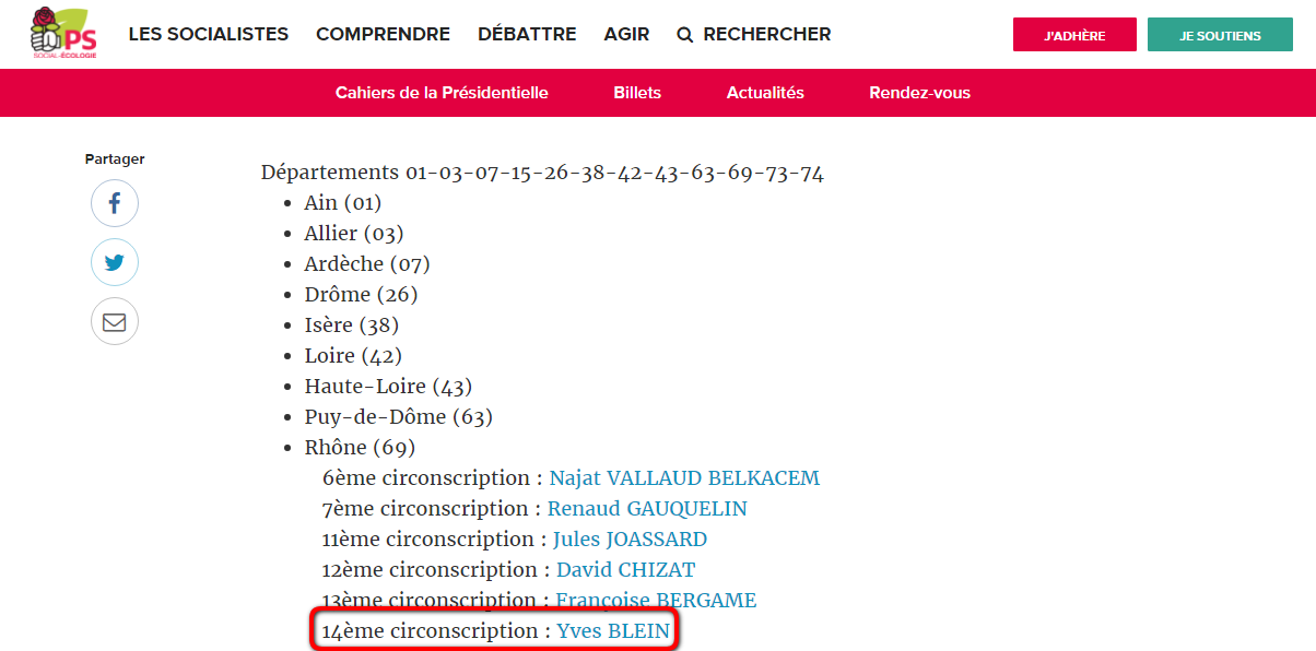 Capture d'écran du site du Parti socialiste le 17.05.2017 Capture d'écran du site du Parti socialiste le 17.05.2017