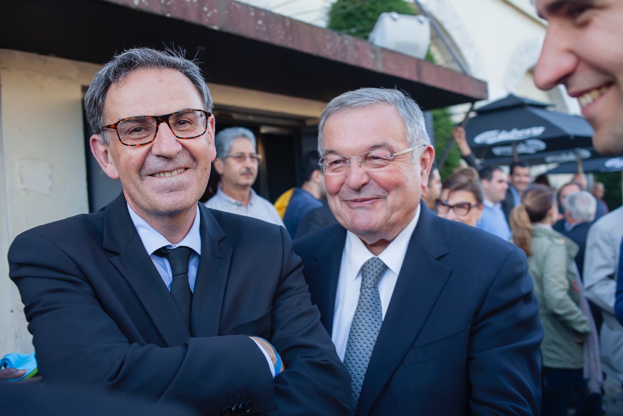 David Kimelfeld et Michel Mercier au meeting de La République en Marche, le 7 juin 2017, à Villeurbanne © Tim Douet