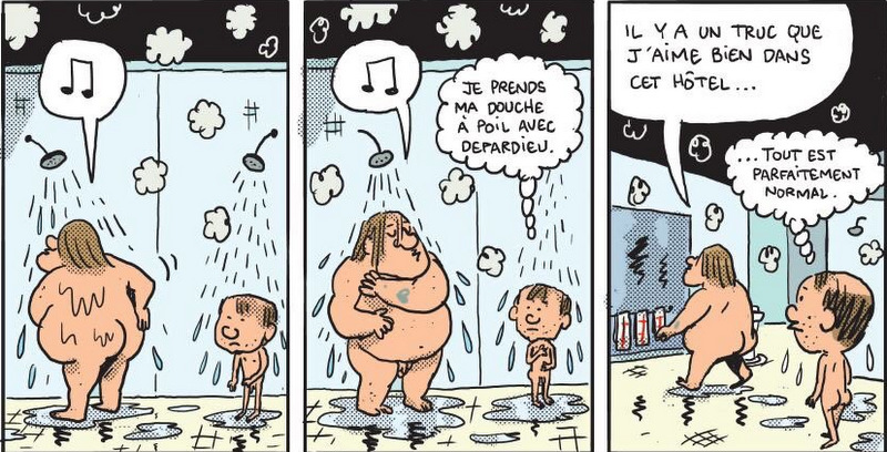 Détail d’une planche de “Gérard – Cinq années dans les pattes de Depardieu” de Mathieu Sapin