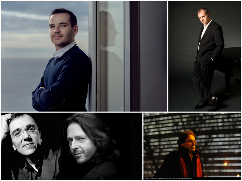 De gauche à droite et de haut en bas : le chef Lionel Bringuier, les pianistes Nicholas Angelich, Eric Le Sage et Frank Braley, et l’organiste Thierry Escaich © Simon Pauly / Stéphane de Bourgies / DR / Guy Vivien (montage LC) De gauche à droite et de haut en bas : le chef Lionel Bringuier, les pianistes Nicholas Angelich, Eric Le Sage et Frank Braley, et l’organiste Thierry Escaich © Simon Pauly / Stéphane de Bourgies / DR / Guy Vivien (montage LC)