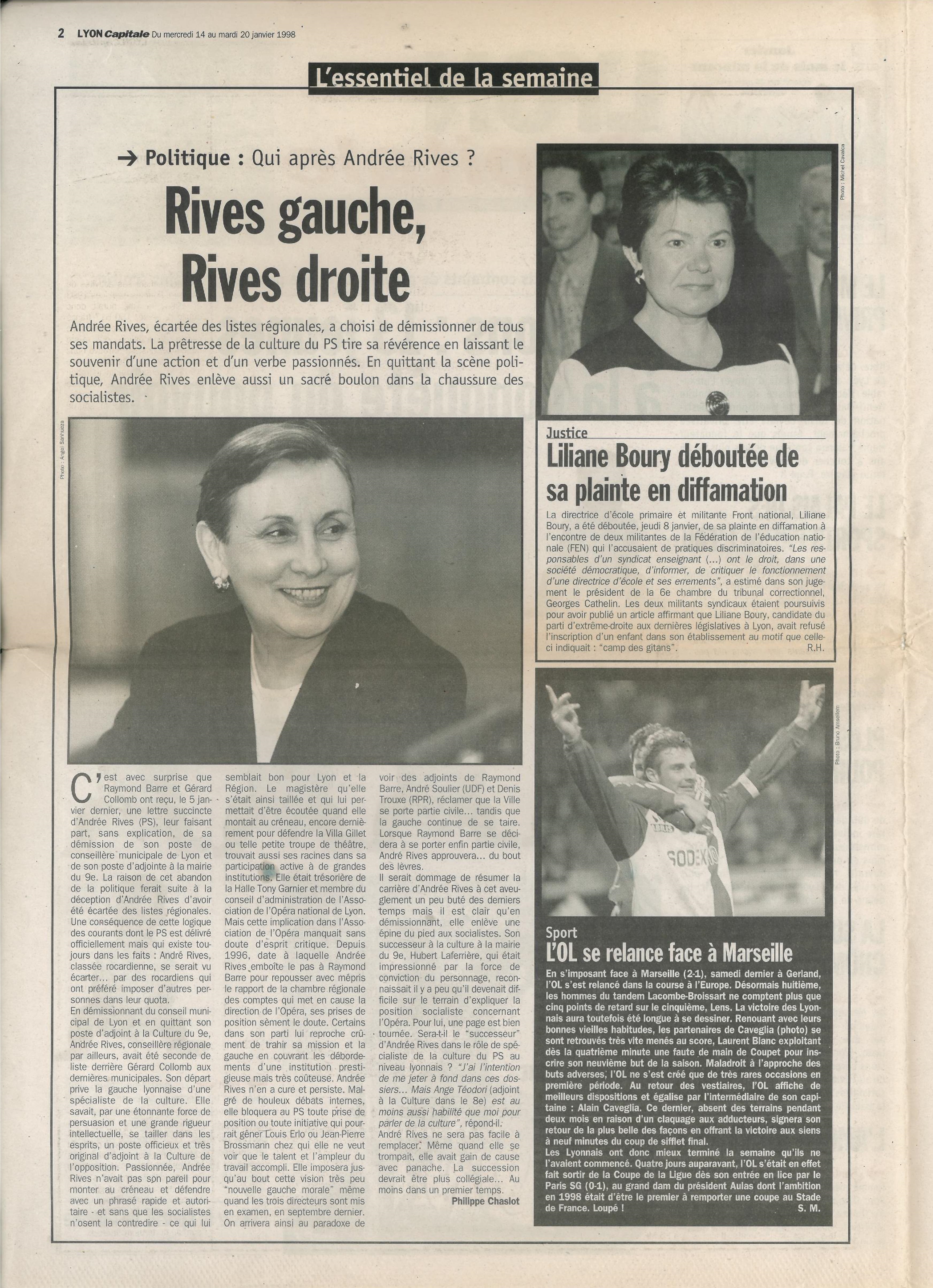 Lyon Capitale n°154, 14 janvier 1998, p. 2 © Lyon Capitale