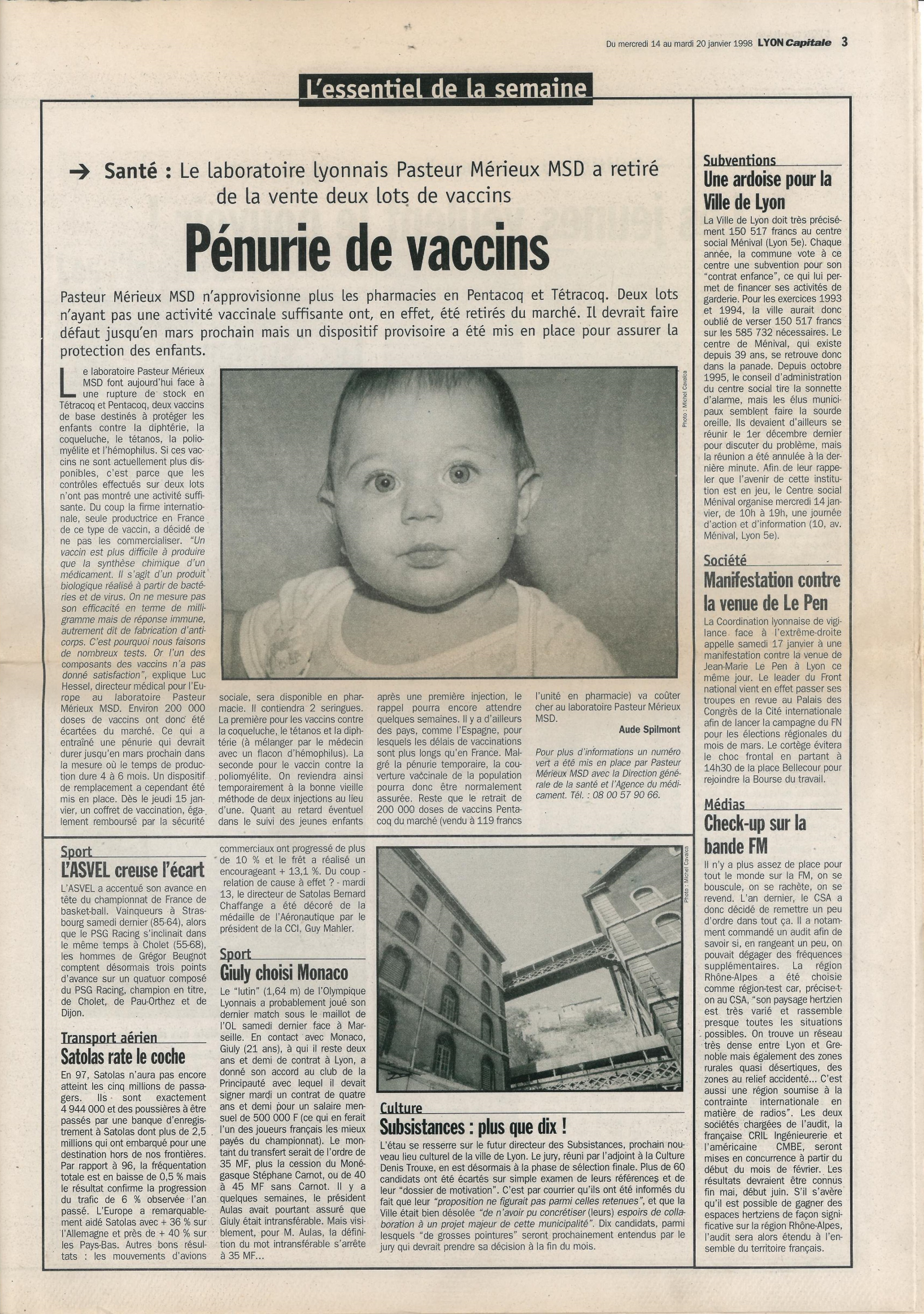 Lyon Capitale n°154, 14 janvier 1998, p. 3 © Lyon Capitale