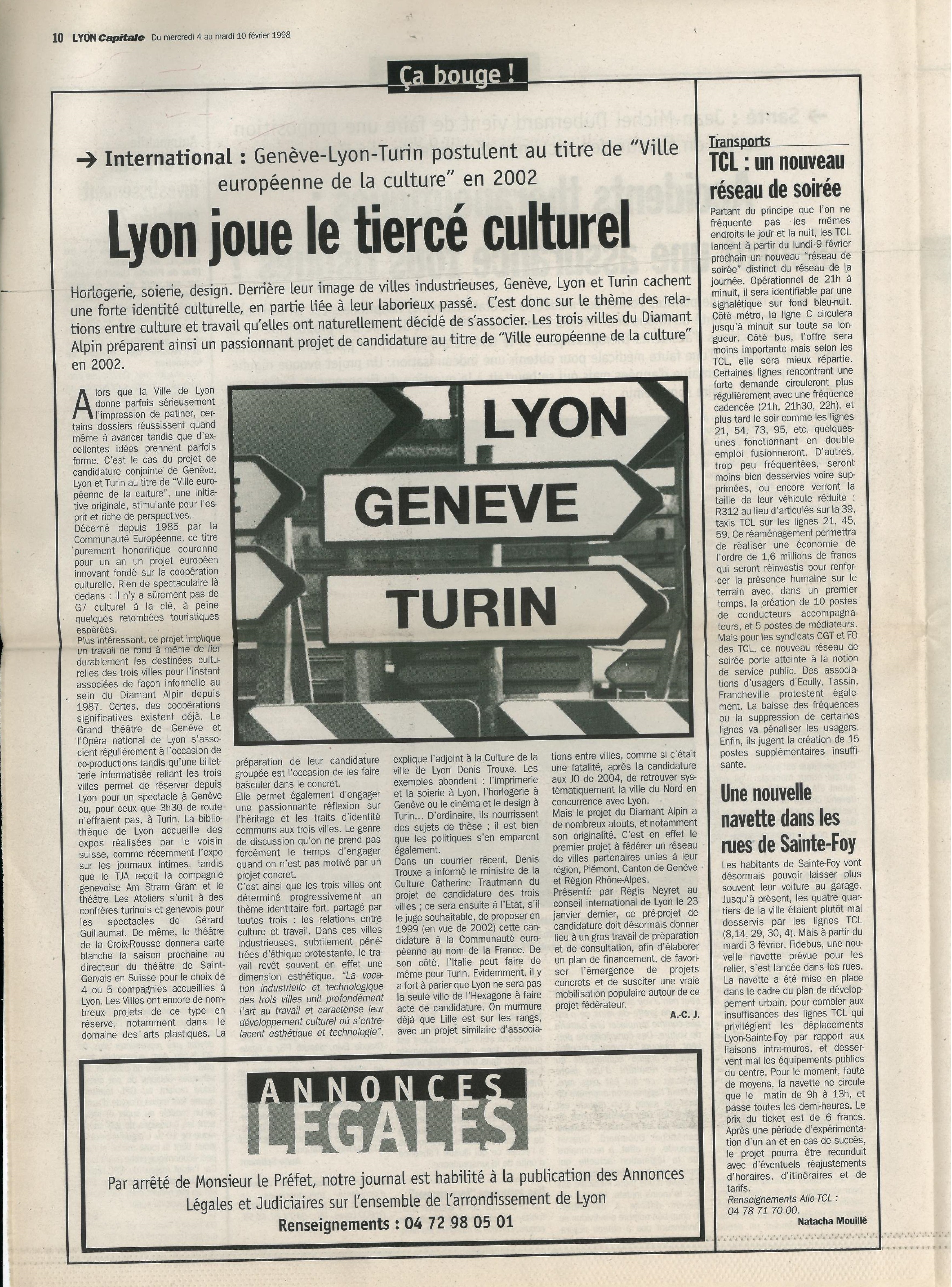 Lyon Capitale n°157, 4 février 1998, p. 10 © Lyon Capitale