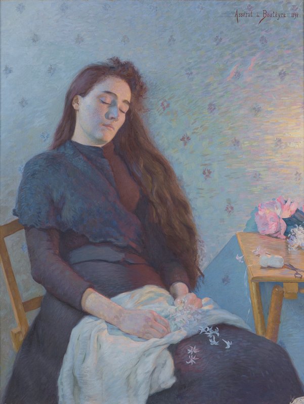 Charles Assézat de Bouteyre – La Fleuriste endormie, 1892. Huile sur toile. Le Puy-en-Velay, musée Crozatier © Luc Olivier Charles Assézat de Bouteyre – La Fleuriste endormie, 1892. Huile sur toile. Le Puy-en-Velay, musée Crozatier © Luc Olivier