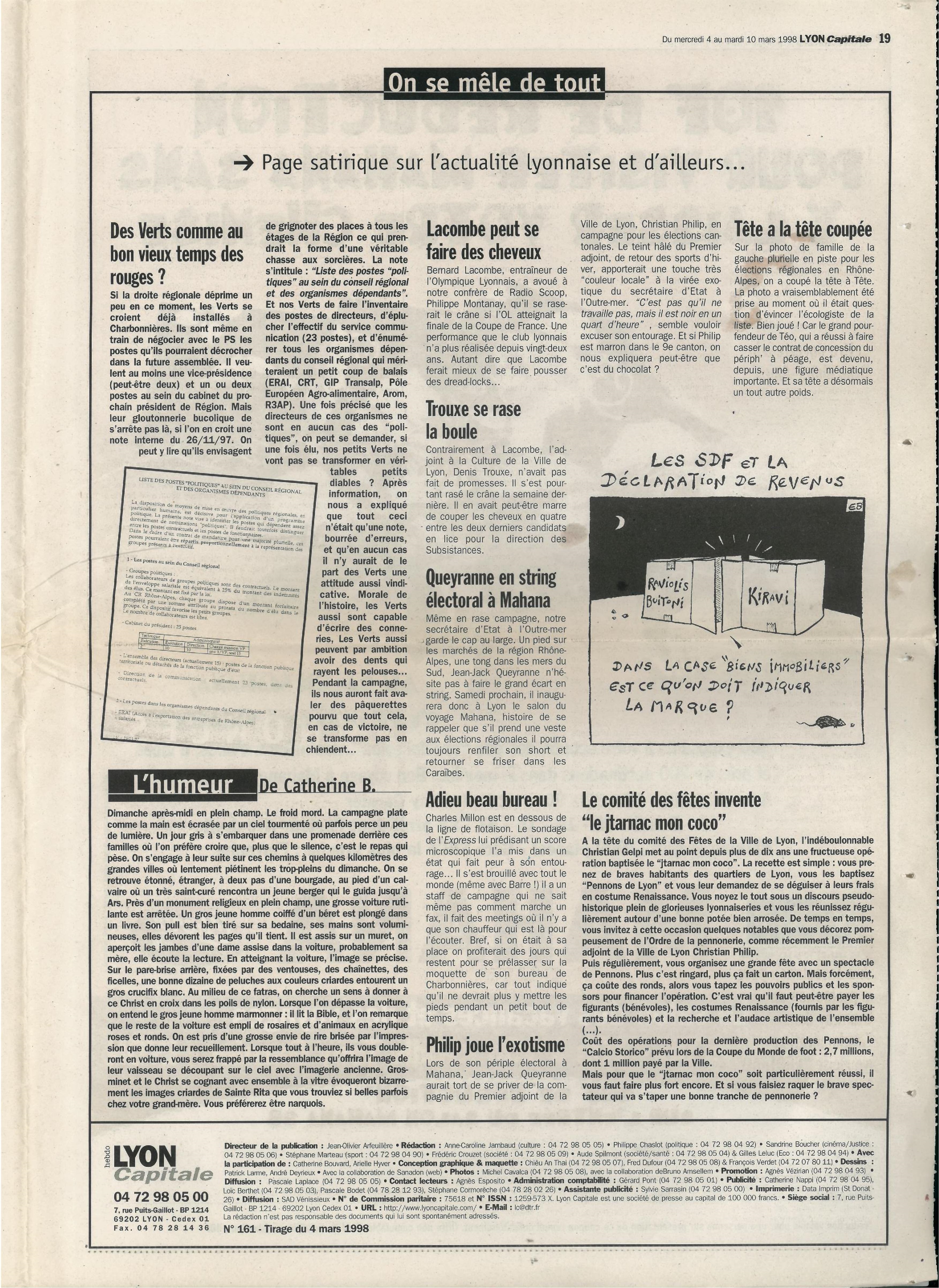 Lyon Capitale n°161, 4 mars 1998, p. 19 © Lyon Capitale