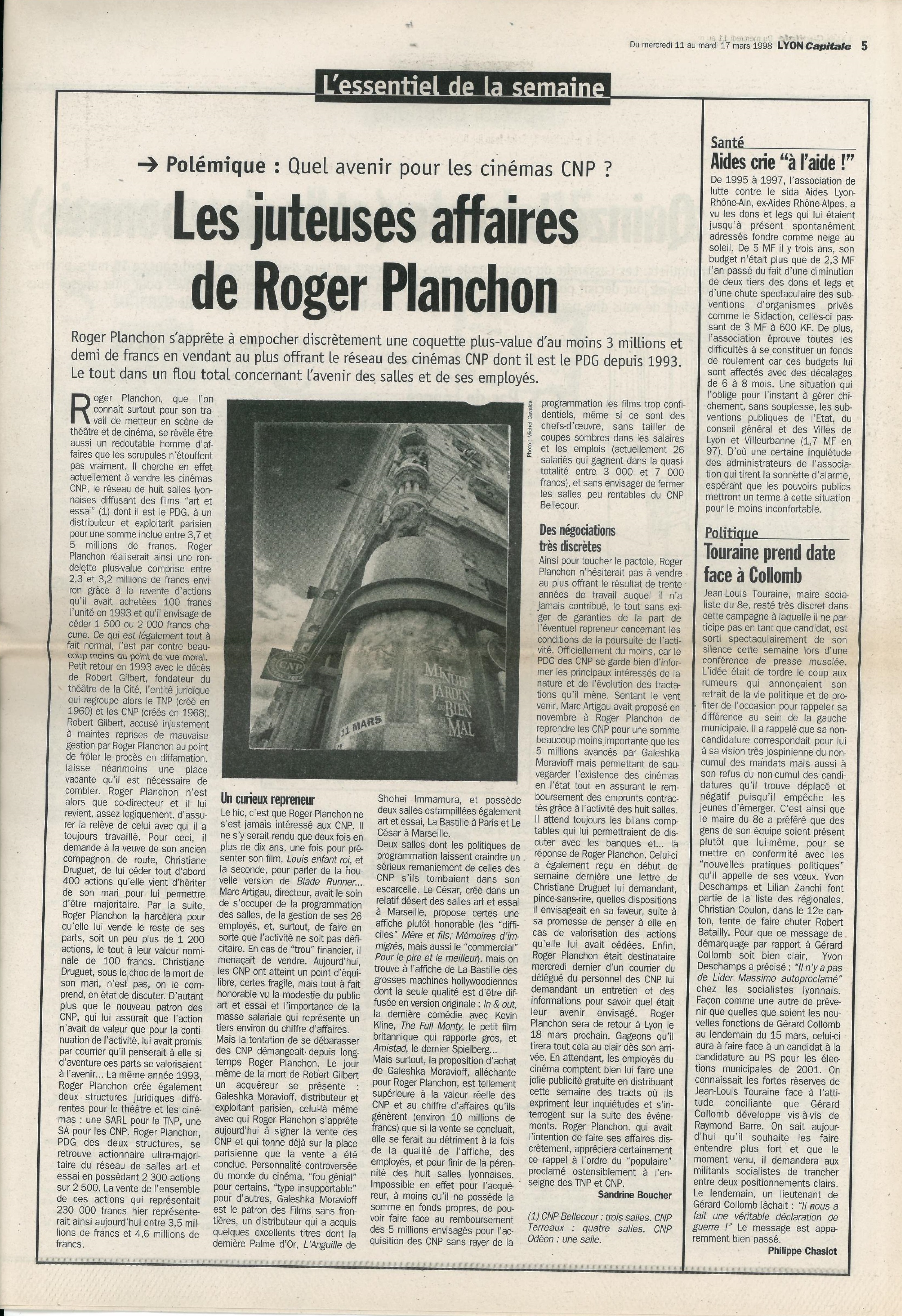 Lyon Capitale n°162, 11 mars 1998, p. 5 © Lyon Capitale