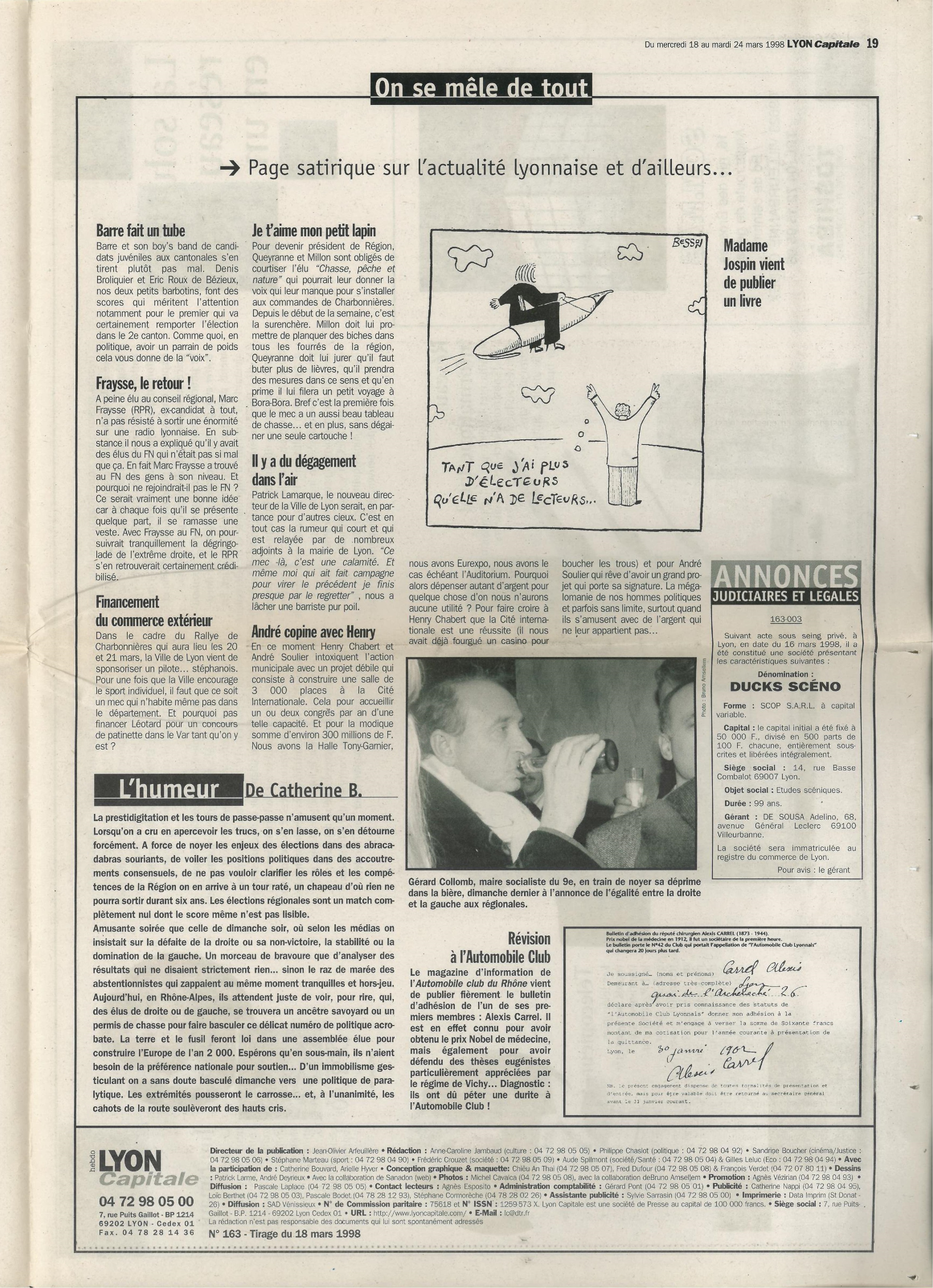 Lyon Capitale n°163, 18 mars 1998, p. 19 © Lyon Capitale