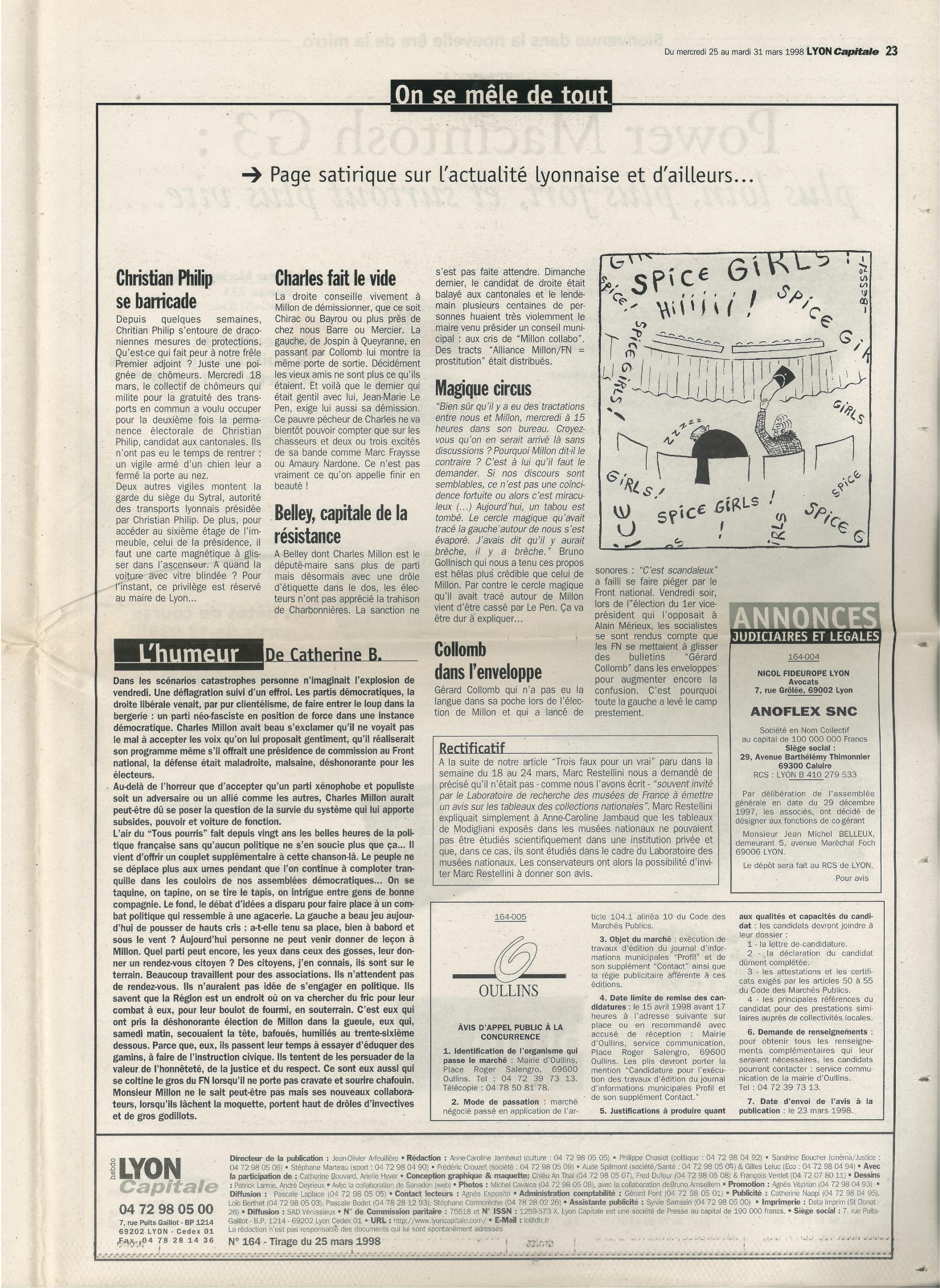 Lyon Capitale n°164, 25 mars 1998, p. 23 © Lyon Capitale