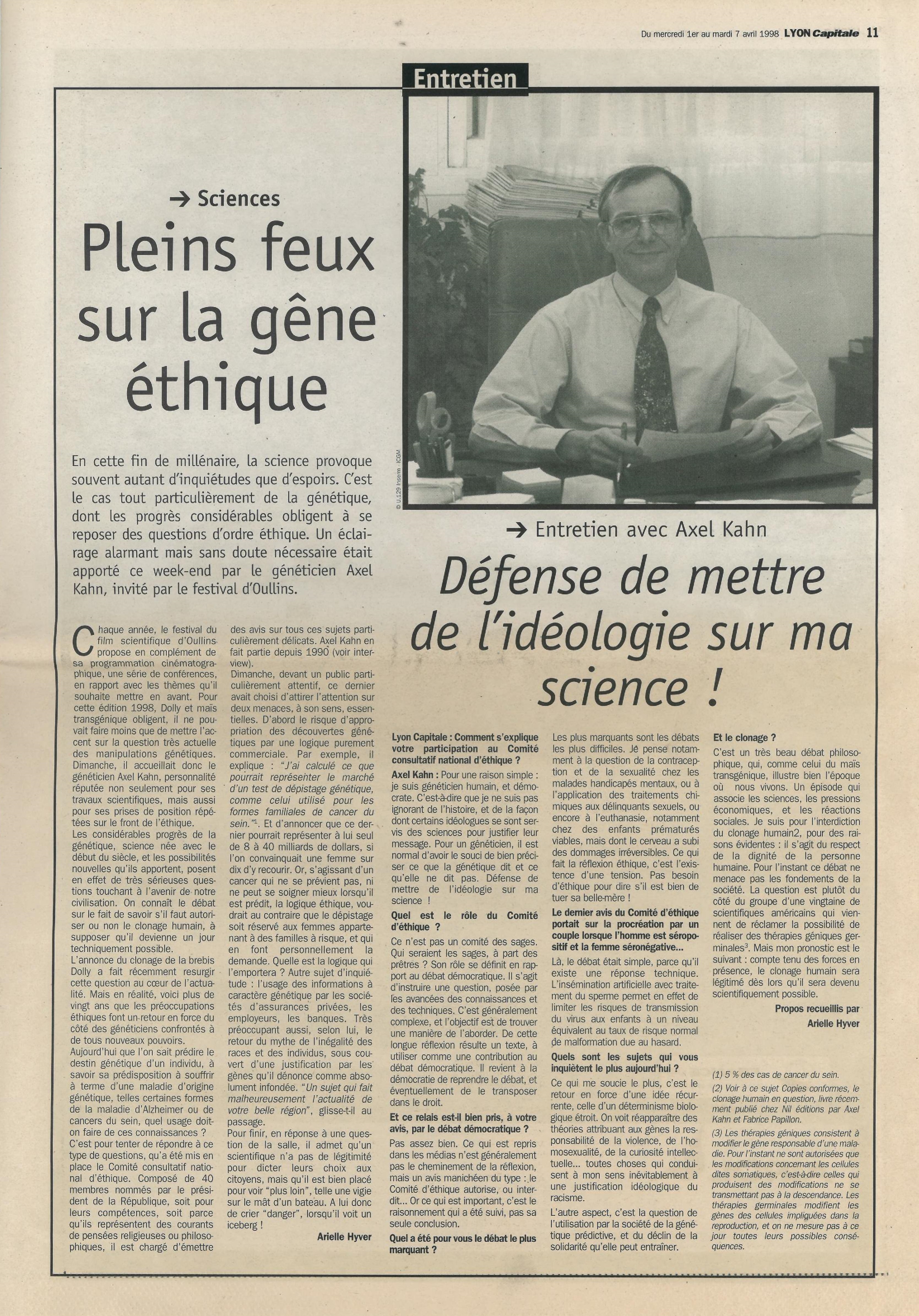 Lyon Capitale n°165, 1er avril 1998, p.11 © Lyon Capitale