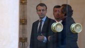 Le patron de GL Events, Olivier Ginon, à l’Elysée avec Emmanuel Macron, le 26 mars 2018 © Ludovic Marin / AFP