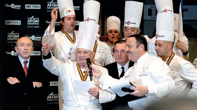 Gérard Collomb, Paul Bocuse et Olivier Ginon aux Bocuse d’Or © Tim Douet