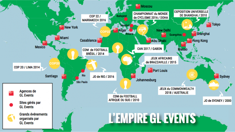 Carte des implantations de GL Events dans le monde © Valentin Girardon pour Lyon Capitale