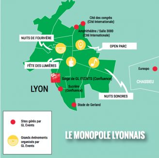 Carte des implantations de GL Events à Lyon © Valentin Girardon pour Lyon Capitale