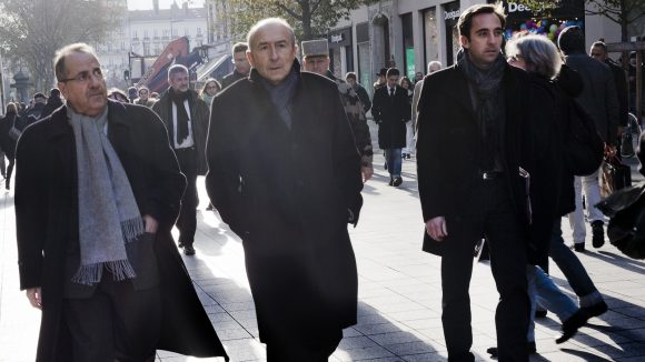 Michel Delpuech (alors préfet du Rhône), avec Gérard Collomb et Jean-Marie Girier, à Lyon, en novembre 2015 © Tim Douet