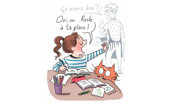 Dessin sur le thème des devoirs à la maison © Isacile