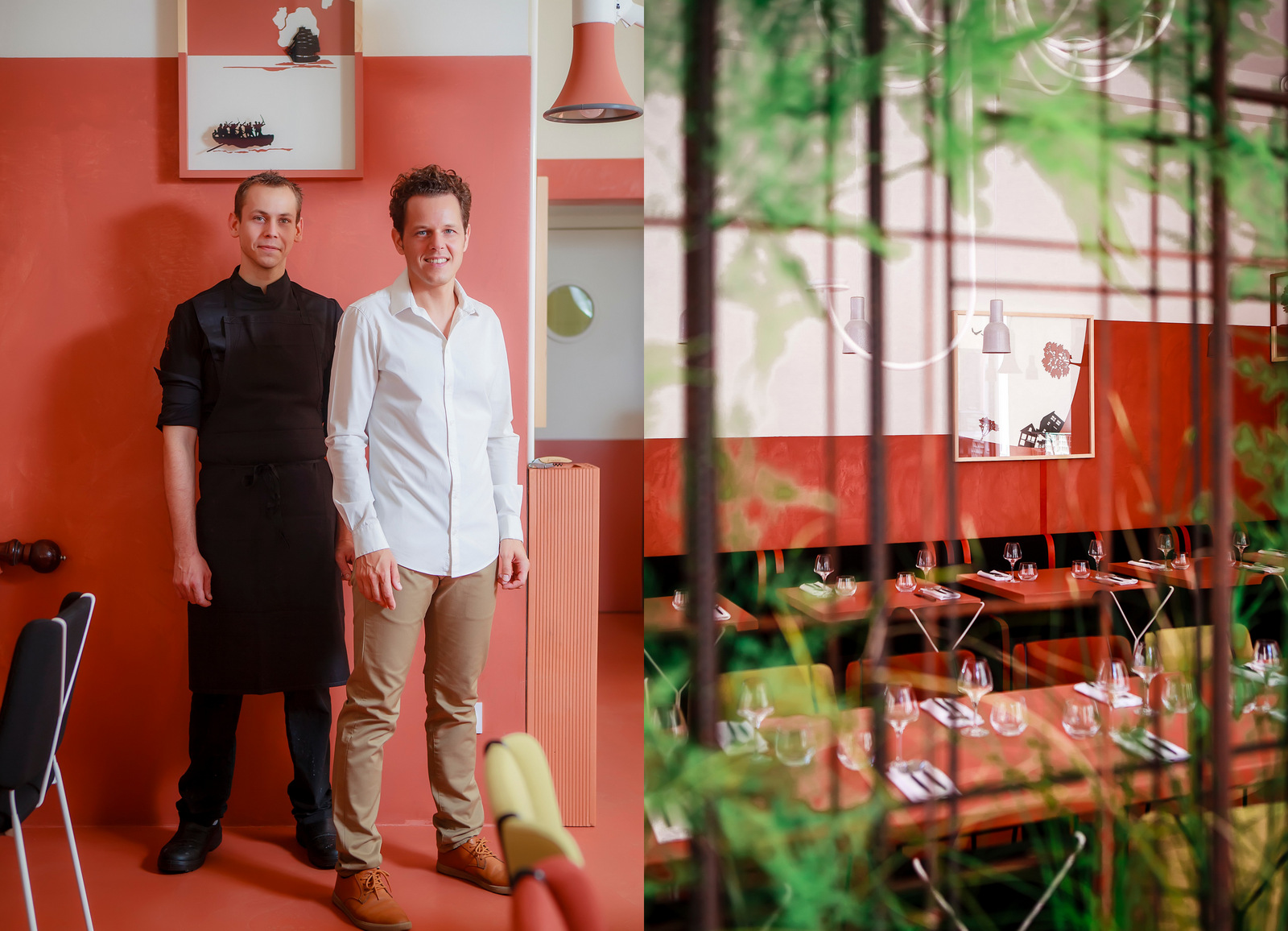 Nicolas Seibold (le chef) et Thomas Brignard, dans leur restaurant, La Mutinerie (Lyon 6e) © Tim Douet (montage LC)