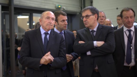 Gérard Collomb, David Kimelfeld et Emmanuel Macron © Tim Douet