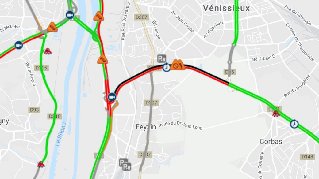 Lyon le boulevard urbain sud coupé direction A7 Lyon Capitale