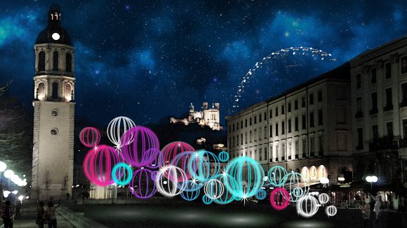 Fête des lumières 2018 – Wish Blow, place Antonin-Poncet © Helen Eastwood et Laurent Brun (LNLO)