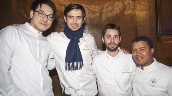 Younghoon Lee, Jérémy Galvan, Gaëtan Gentil et Alexandre Ouaratta au Dîner des grands chefs 2017 © Tim Douet