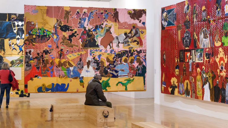 Vue de l’exposition Maxwell Alexandre, Pardo é Papel, au musée d’Art contemporain de Lyon, avril 2019 © Blaise Adilon
