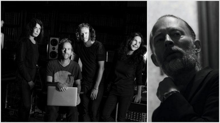 Katia et Marielle Labèque avec les guitaristes David Chalmin et Bryce Dessner © Brigitte Lacombe / Thom Yorke © Greg Williams (montage LC)