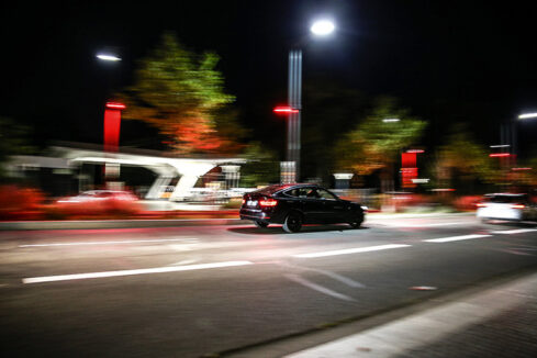 Circulation nocturne à Gerland, octobre 2019 © Antoine Merlet