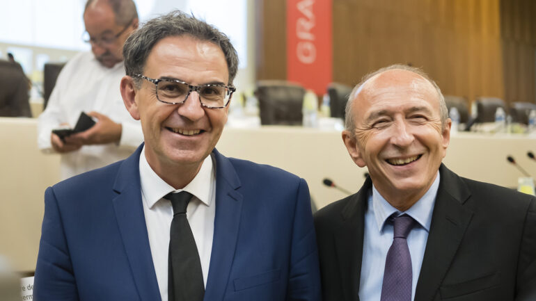 David Kimelfeld et Gérard Collomb, au conseil métropolitain, le 10 juillet 2017 © Tim Douet