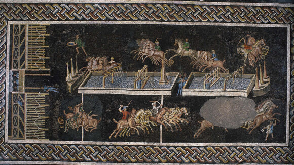 Mosaïque des jeux du cirque (détail) © J-M. Degueule, C. Thioc / Lugdunum Musée & Théâtres (Inv. 2000.0.1209)